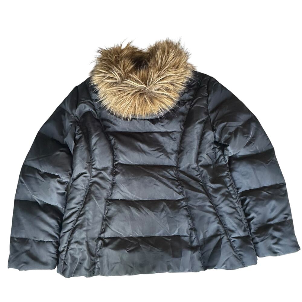 Womens Coat Size Large Black Fox Tail Fur Trim Puffer Down Jacket Winter Cold - Picture 6 of 8